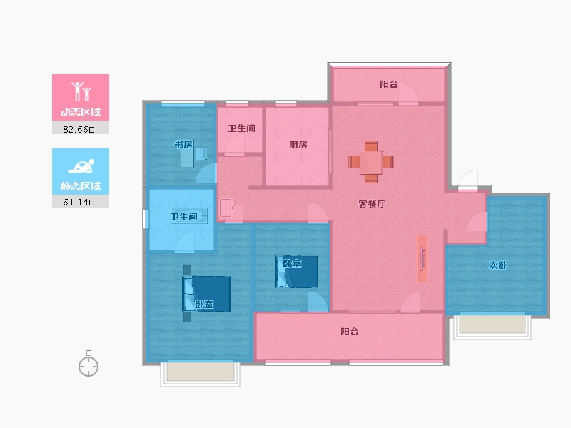 山东省-青岛市-旭辉银盛泰正阳府6号楼,16号楼F户型165m²-131.99-户型库-动静分区