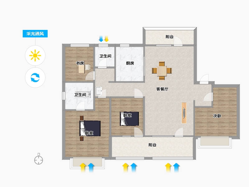 山东省-青岛市-旭辉银盛泰正阳府6号楼,16号楼F户型165m²-131.99-户型库-采光通风