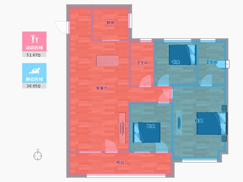 山东省-青岛市-旭辉银盛泰正阳府5，7，12，16号楼99.7㎡-80.21-户型库-动静分区