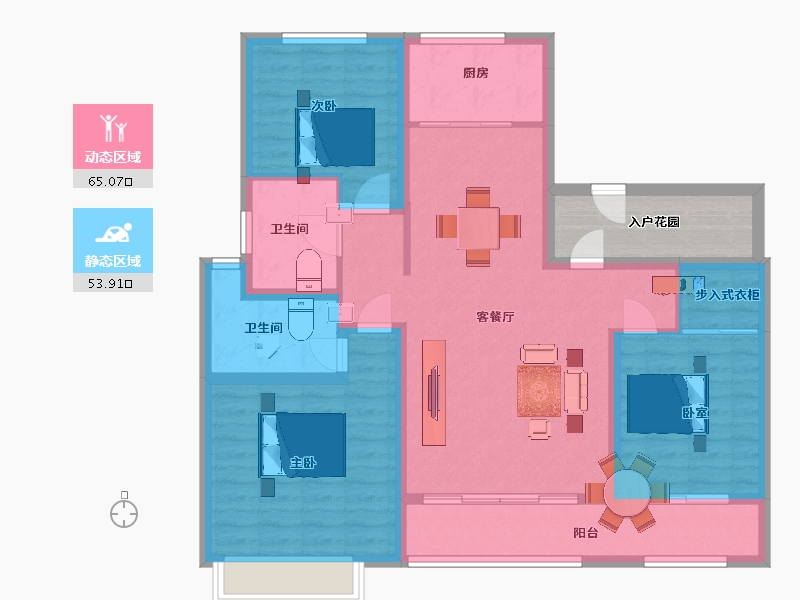 山东省-青岛市-江山名苑142㎡-113.60-户型库-动静分区