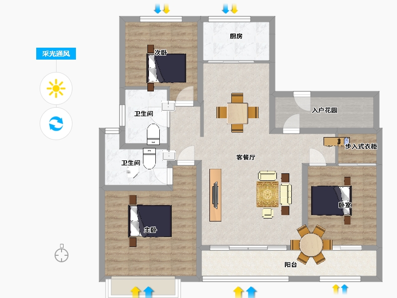 山东省-青岛市-江山名苑142㎡-113.60-户型库-采光通风