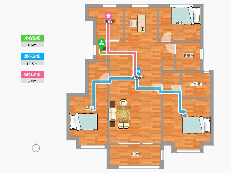 山东省-青岛市-青岛金地自在城14，19，9号楼A120m²-96.00-户型库-动静线