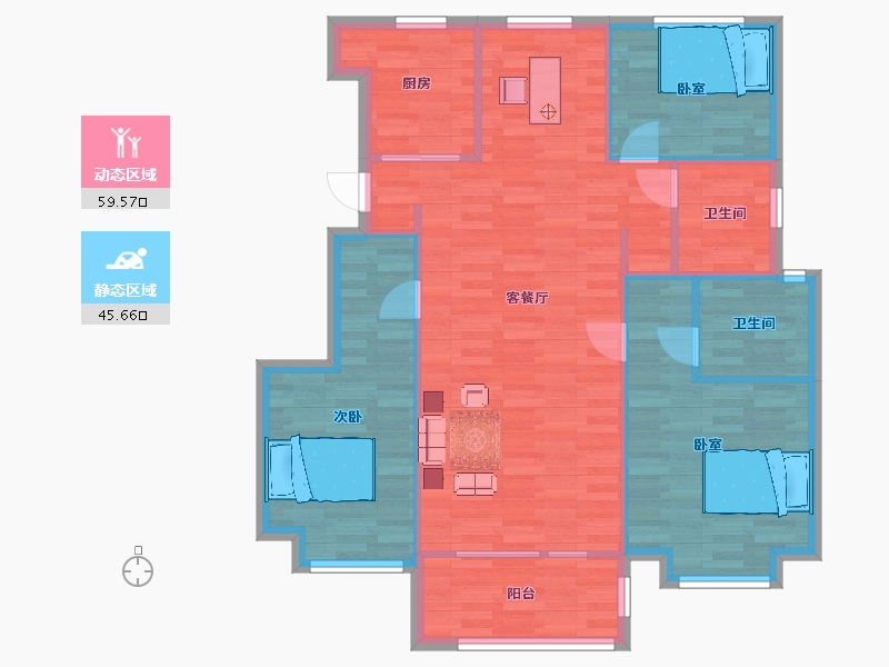 山东省-青岛市-青岛金地自在城14，19，9号楼A120m²-96.00-户型库-动静分区