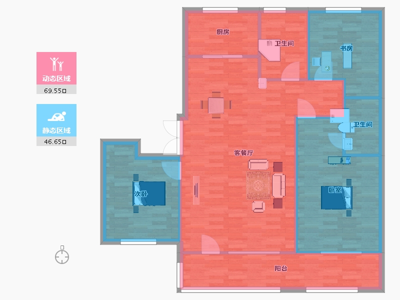 山东省-青岛市-中德弗莱德建公元3栋E134m²-106.91-户型库-动静分区