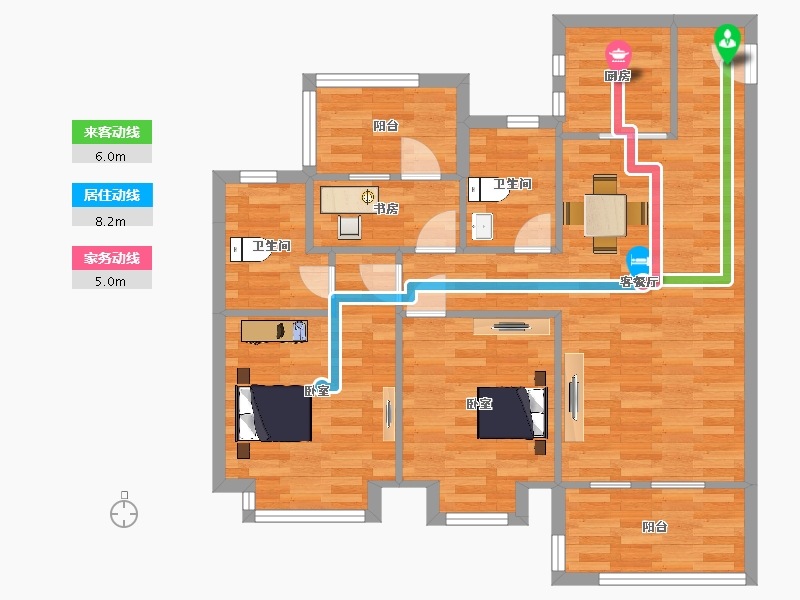 山东省-青岛市-奥园翰林名苑2，3号楼105m²-84.07-户型库-动静线