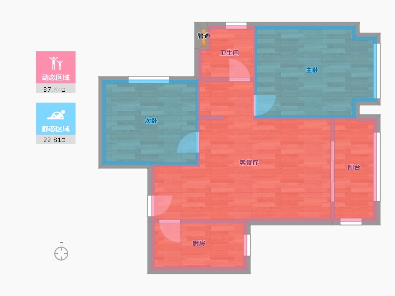 河南省-郑州市-美景麟起城68m²-54.40-户型库-动静分区