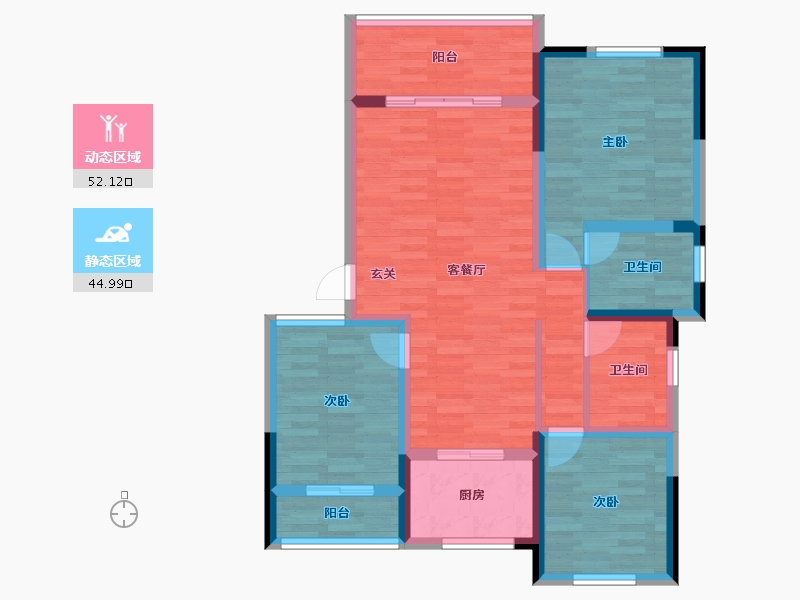 四川省-成都市-西街上院C户型96m²-86.03-户型库-动静分区