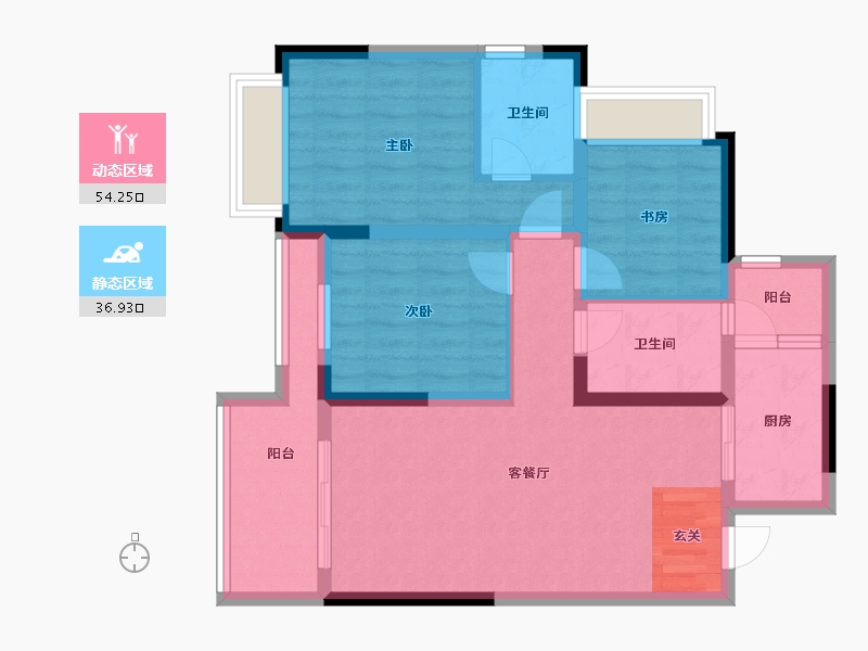 四川省-成都市-汇景新城H1户型101m²-80.26-户型库-动静分区