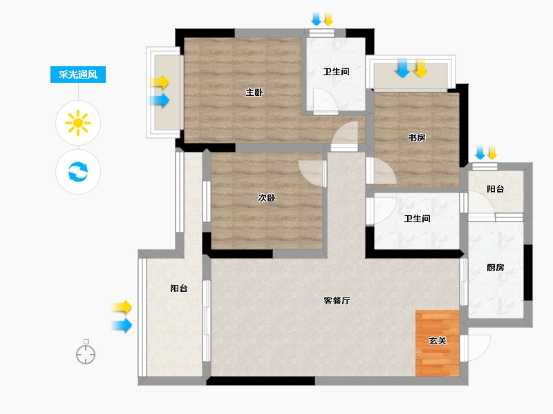 四川省-成都市-汇景新城H1户型101m²-80.26-户型库-采光通风