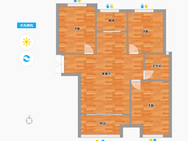 河南省-郑州市-丰乐奥体公馆1号楼,7号楼104m²-83.20-户型库-采光通风