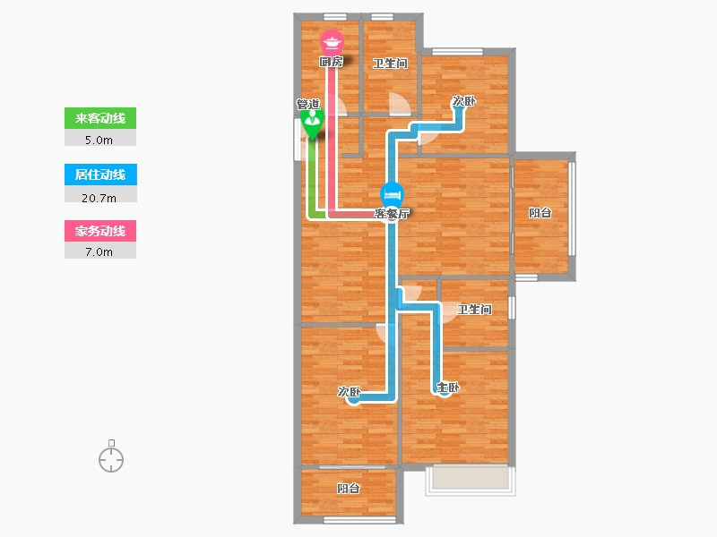 河南省-郑州市-鑫苑金水观城3号楼135m²-108.00-户型库-动静线