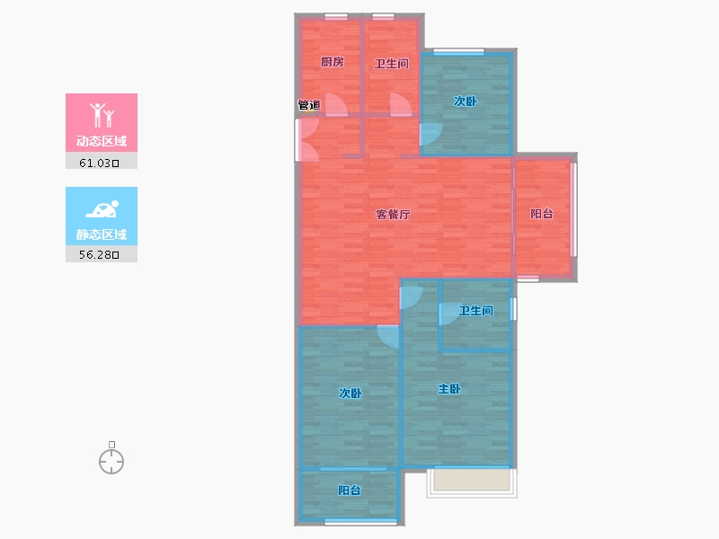 河南省-郑州市-鑫苑金水观城3号楼135m²-108.00-户型库-动静分区