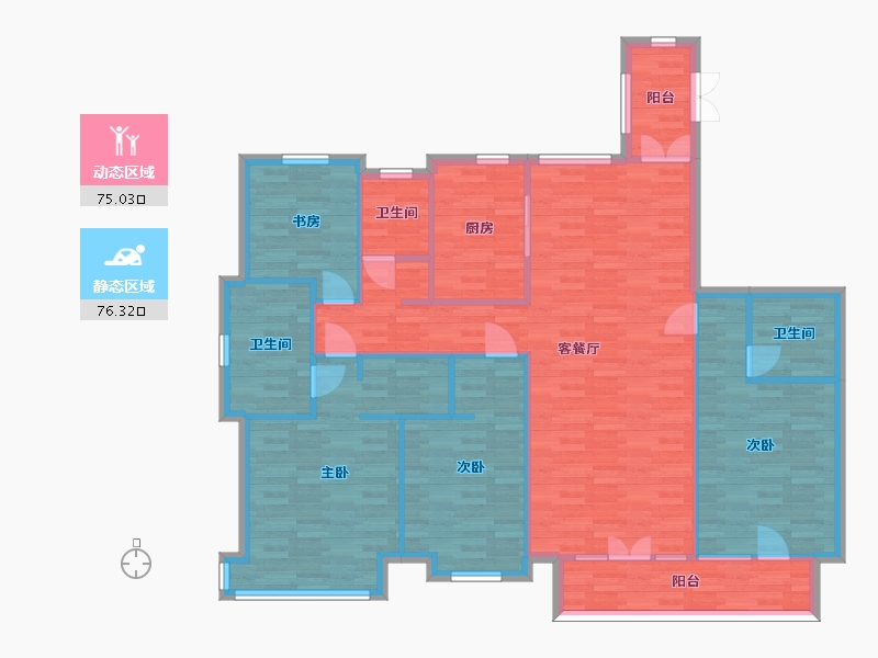 山东省-青岛市-鑫苑御龙湾7号楼B户型172m²-138.51-户型库-动静分区