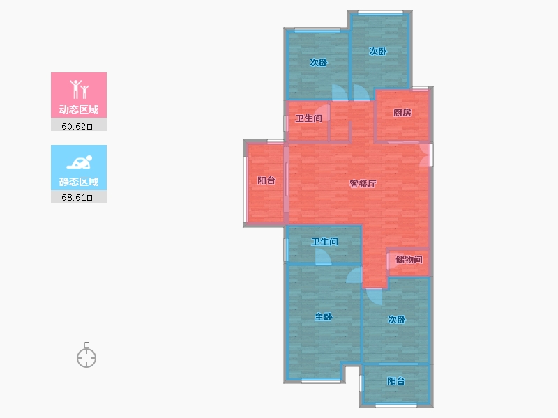 河南省-郑州市-鑫苑金水观城4号楼,6号楼148m²-118.39-户型库-动静分区