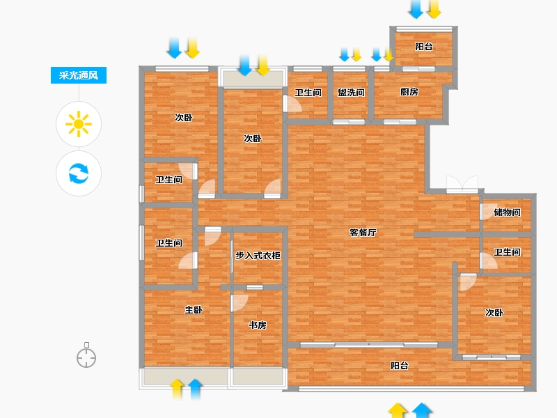 重庆-重庆市-重庆蘭园2号楼,226m²-217.61-户型库-采光通风