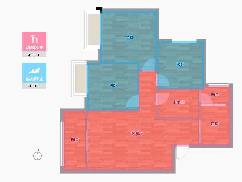 重庆-重庆市-港城印象二期2号楼70m²-69.46-户型库-动静分区