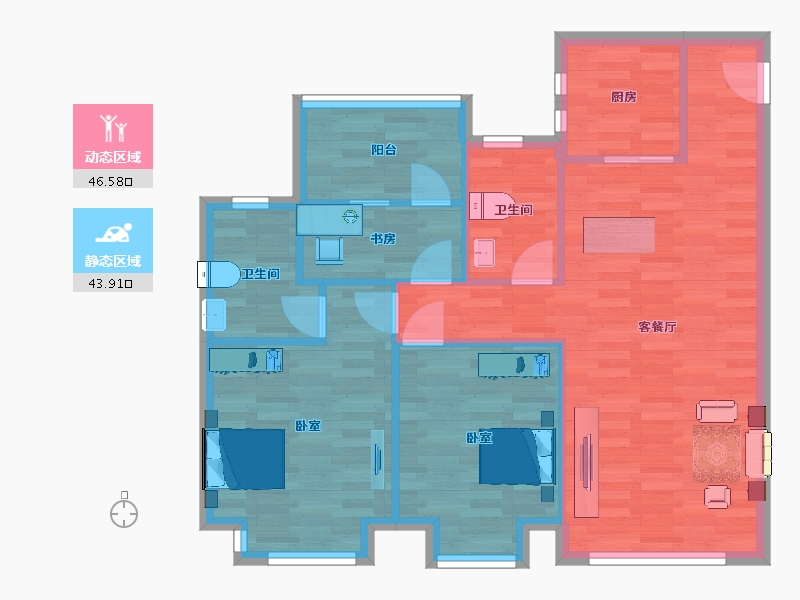 山东省-青岛市-奥园翰林名苑1号楼103m²-82.10-户型库-动静分区