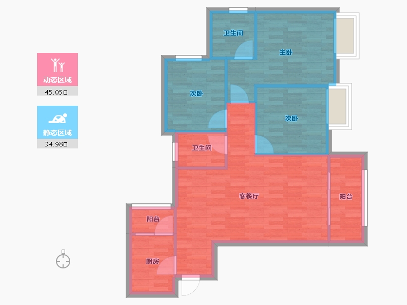 重庆-重庆市-港城印象二期2号楼77m²-72.09-户型库-动静分区