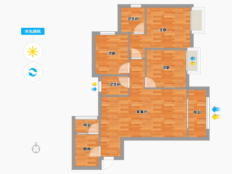 重庆-重庆市-港城印象二期2号楼77m²-72.09-户型库-采光通风