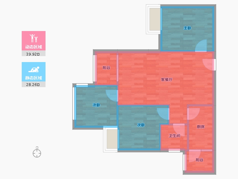 重庆-重庆市-港城印象二期2号楼63m²-61.47-户型库-动静分区