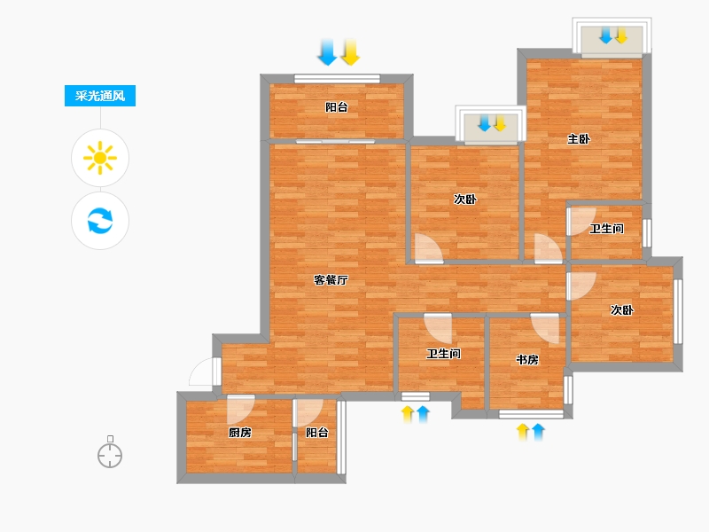 重庆-重庆市-港城印象二期2号楼88m²-88.00-户型库-采光通风