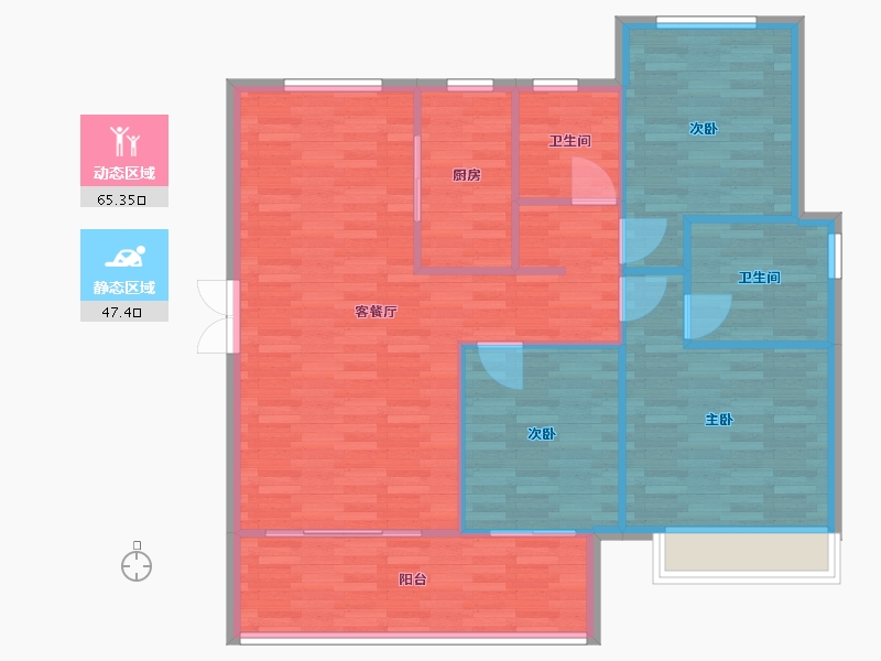 河南省-郑州市-锦艺四季城1,2,3号楼,四期1,2,3,5号楼,一期5号楼130m²-104.00-户型库-动静分区