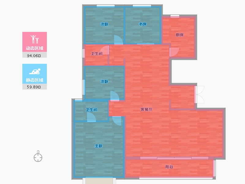 河南省-郑州市-万科民安江山府1号楼,12号楼177m²-141.60-户型库-动静分区