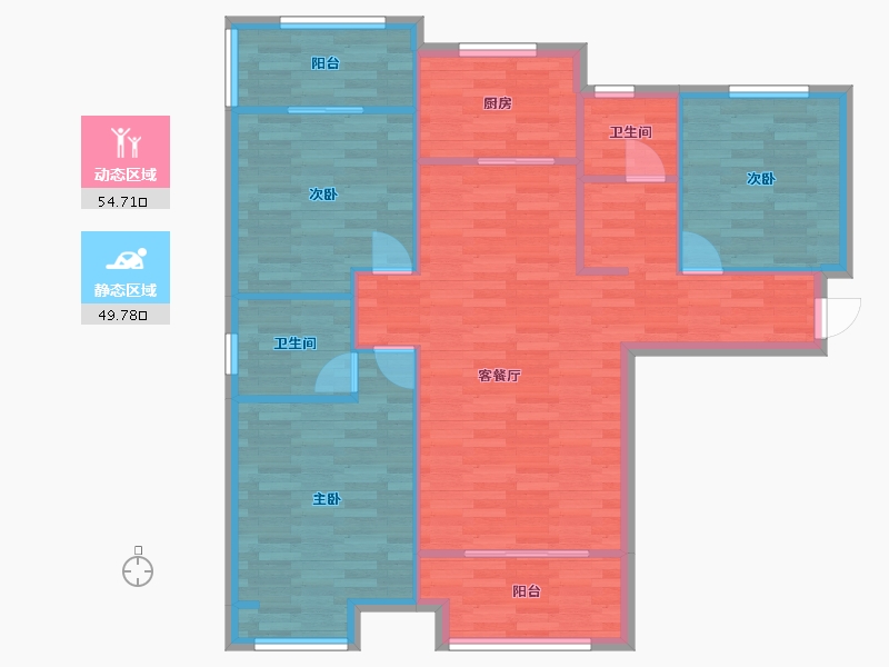 河南省-郑州市-台隆合园3号楼,1号楼119m²-95.20-户型库-动静分区