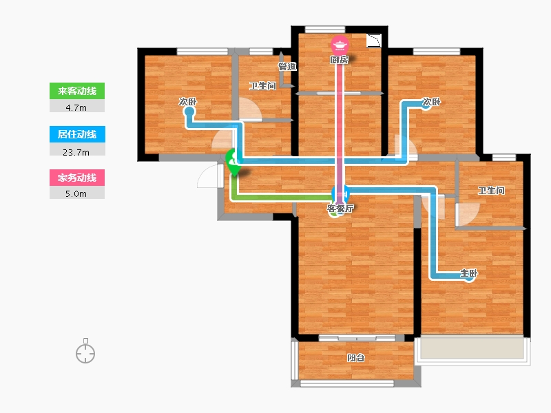 河南省-郑州市-裕华会园7号楼,4号楼122m²m²-97.60-户型库-动静线