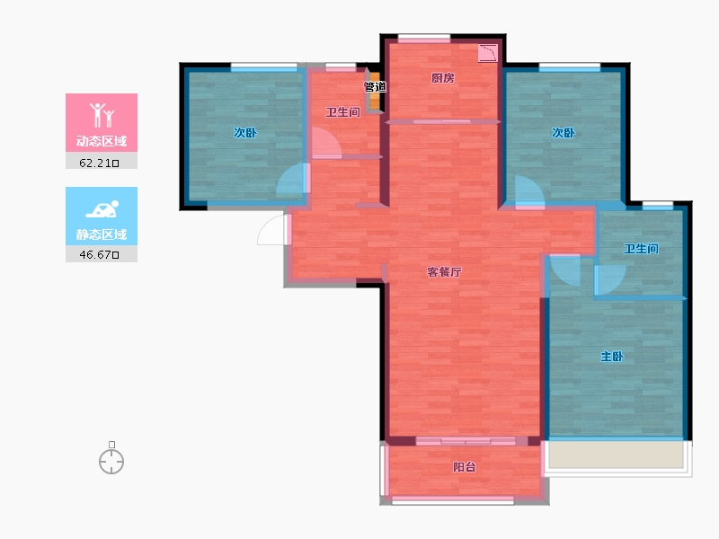 河南省-郑州市-裕华会园7号楼,4号楼122m²m²-97.60-户型库-动静分区