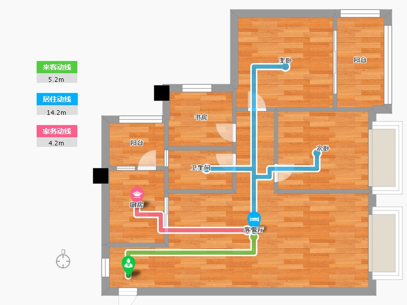 重庆-重庆市-泽科御峰2号楼58m²-57.99-户型库-动静线