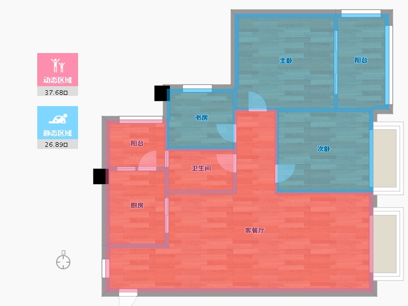 重庆-重庆市-泽科御峰2号楼58m²-57.99-户型库-动静分区