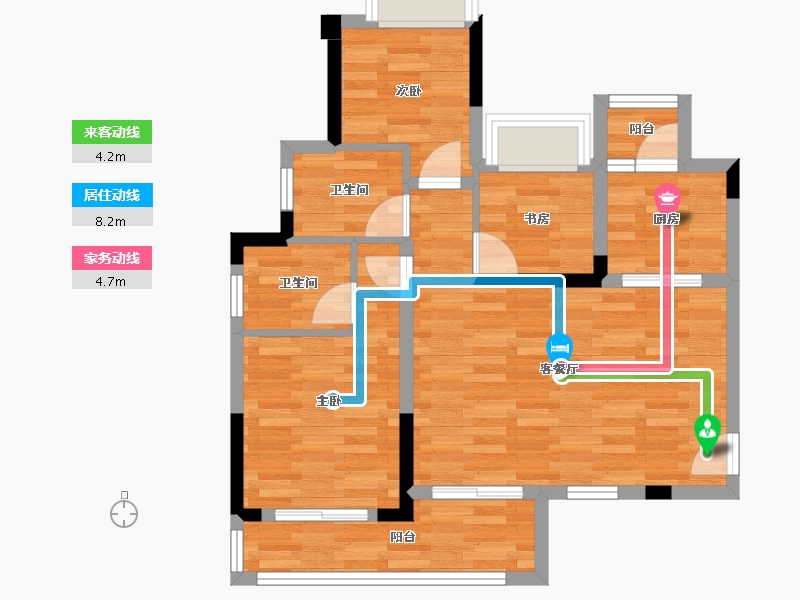 重庆-重庆市-泽科御峰3号楼70m²-66.51-户型库-动静线