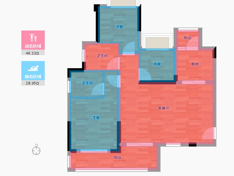 重庆-重庆市-泽科御峰3号楼70m²-66.51-户型库-动静分区