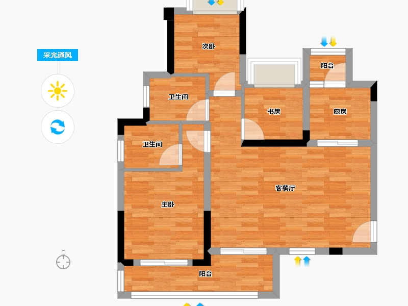 重庆-重庆市-泽科御峰3号楼70m²-66.51-户型库-采光通风