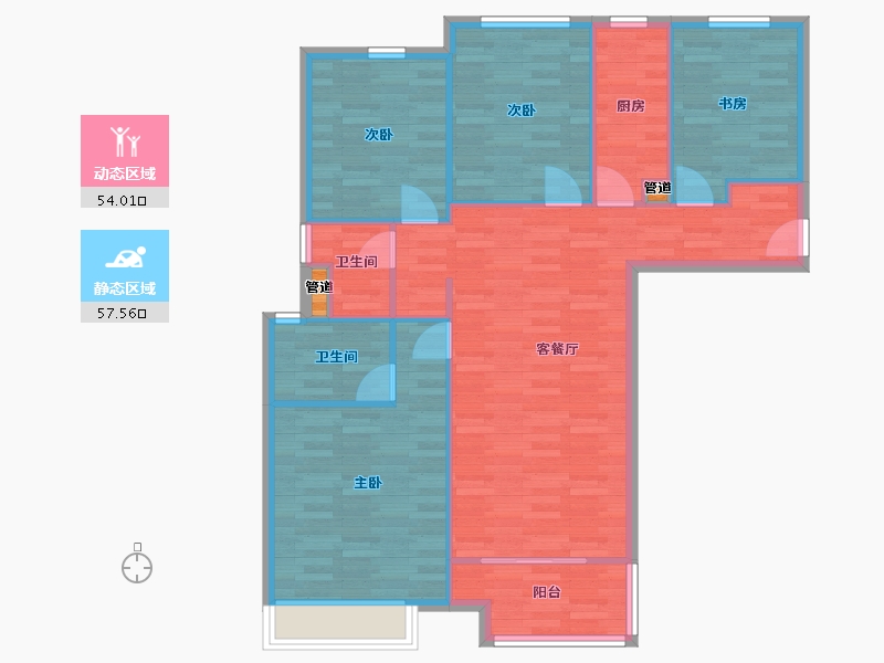 河南省-郑州市-万科天伦紫台三期1,3,4,6,7,9号楼128m²-102.39-户型库-动静分区