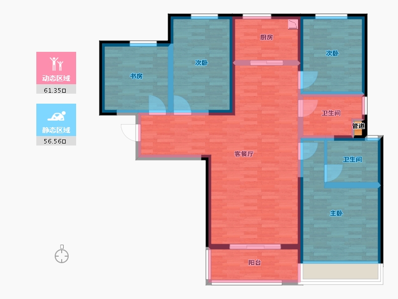 河南省-郑州市-裕华会园9号楼131m²-104.80-户型库-动静分区