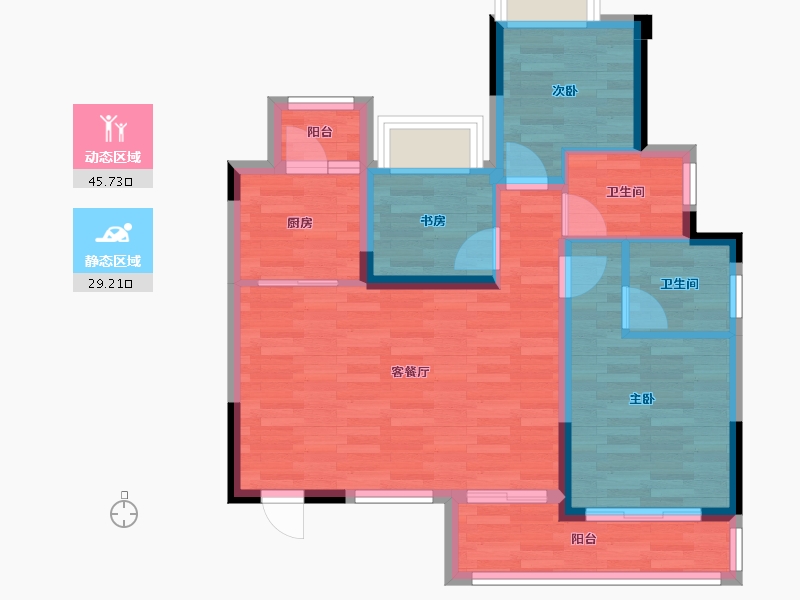 重庆-重庆市-泽科御峰3号楼70m²-66.36-户型库-动静分区