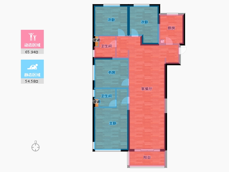 河南省-郑州市-融创瀚海大河宸院三期8号楼,三期9号楼136m²-108.80-户型库-动静分区