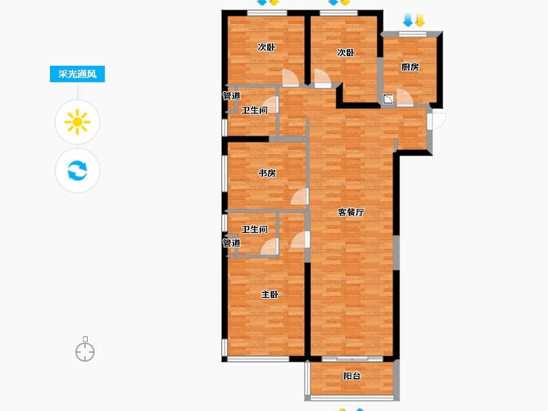 河南省-郑州市-融创瀚海大河宸院三期8号楼,三期9号楼136m²-108.80-户型库-采光通风