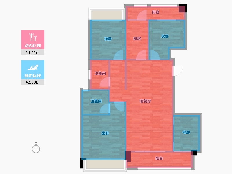 重庆-重庆市-中洲半岛城邦4号楼,92m²-88.36-户型库-动静分区