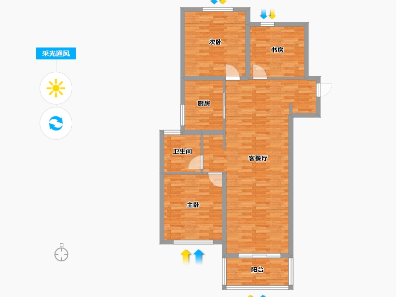 河南省-郑州市-融创瀚海大河宸院三期8号楼,三期9号楼118m²-94.39-户型库-采光通风