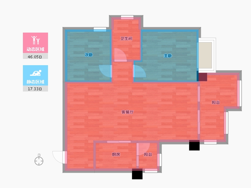 重庆-重庆市-泽科御峰2号楼57m²-57.00-户型库-动静分区