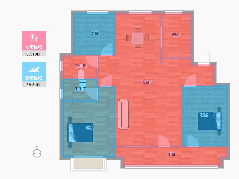 山东省-青岛市-康大江山樾35号楼,39号楼118m²-94.40-户型库-动静分区