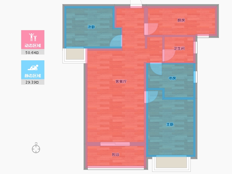 河南省-郑州市-裕华晴园89m²-71.20-户型库-动静分区