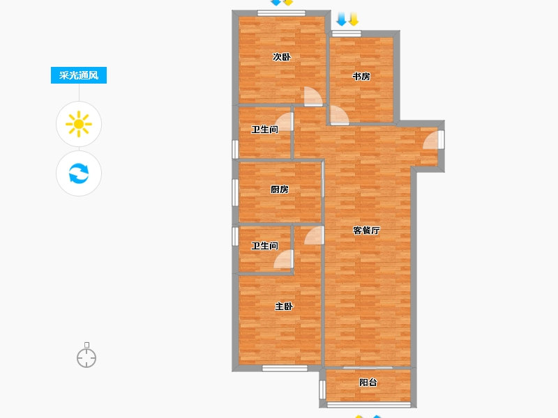 河南省-郑州市-融创城开中原宸院1,2,3,4,5,6,7,8号楼122m²-97.60-户型库-采光通风