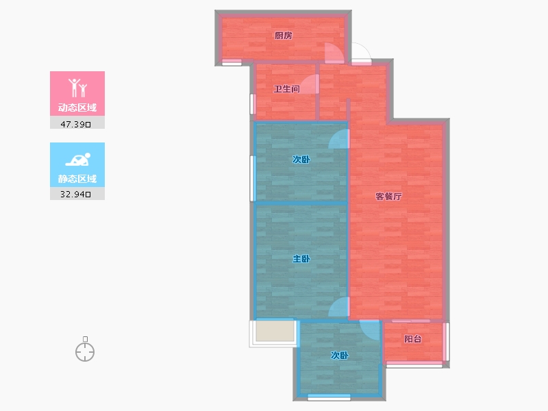 河南省-郑州市-美景麟起城91m²-72.80-户型库-动静分区