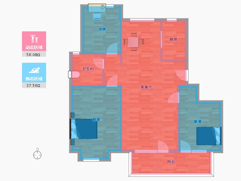 山东省-青岛市-瑞源名嘉康城1，2号楼C107m²-85.01-户型库-动静分区