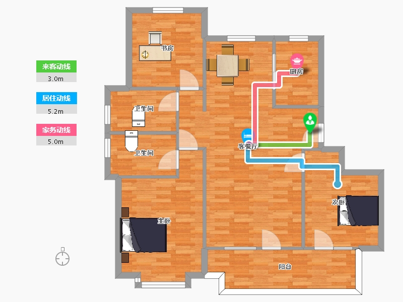 山东省-青岛市-瑞源名嘉康城1，2号楼D117m²-94.61-户型库-动静线