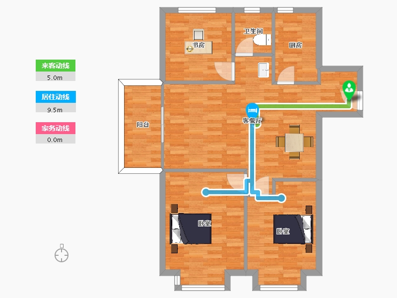 山东省-青岛市-瑞源名嘉康城8号楼F103m²-82.00-户型库-动静线